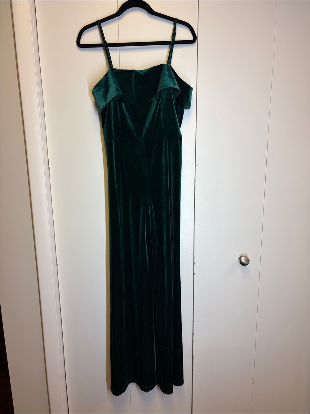 Corey Lynn Calter Dark Green Velvet Off-Shoulder Jumpsuit
